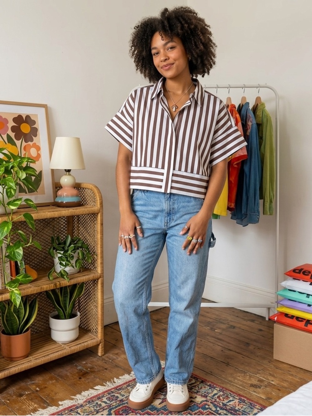 Christian Lacroix Striped Cotton Boxy Crop Blouse Shirt Top Small
